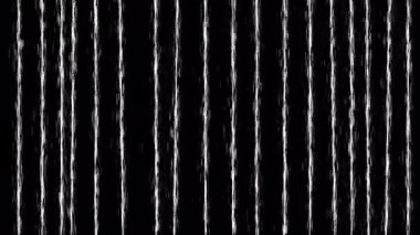 Siyah ve beyaz soyut çizgi animasyon arkaplanı. dikey çizgi dokusu hareketi. Siyah üzerine işlenmiş çizgiler