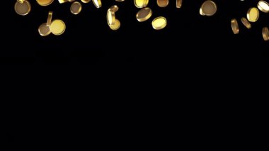 Altın sikke yağmuru. Şeffaf arka plan. Para bırakma 3d alfa kanalı ile canlandırma