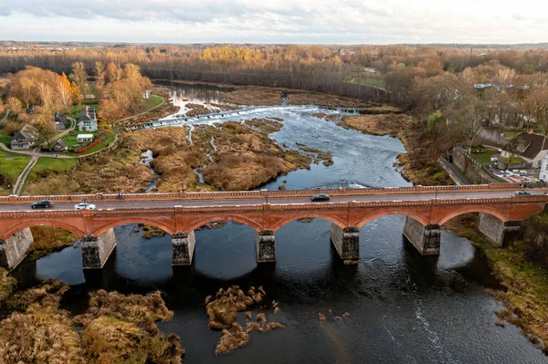 Venta Rapid Waterfall Widest Waterfall Europe Long Brick Bridge Kuldiga — Foto de Stock