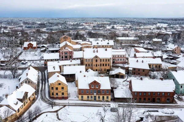 Панорамный Вид Сверху Маленький Латвийский Город Кандава Снежный Зимний День — стоковое фото