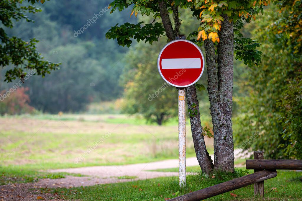 Red Road Sign Entry Prohibited At The Entrance To Private Territory red-road-sign-entry-prohibited-at-the-entrance-to-private-territory