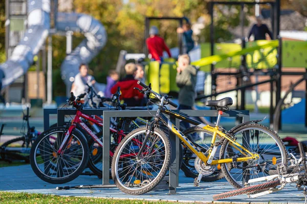 Dobele Latvia October 2022 Childrens Bicycles Park Public Playground — 스톡 사진