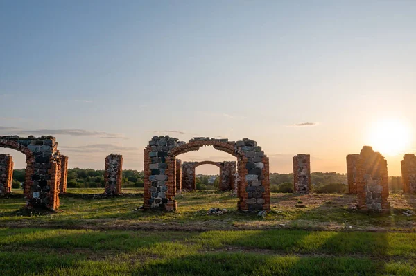 stock image Ruins of an ancient building that looks like Stonehenge, aerial view, Smiltene, Latvia