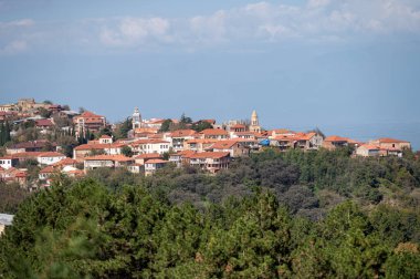 Signagi ve Alazani Vadisi, Georgia manzarası. Gürcistan, Kakheti bölgesinde Sighnaghi aşk şehri