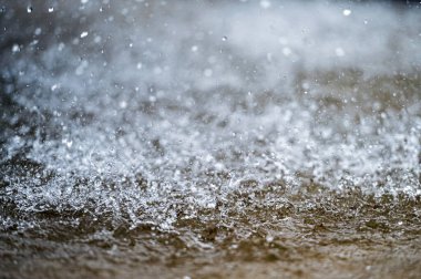 Su, arka planda bulanıklık yaratıyor. Bokeh 'in çözünmüş ışıkları ve gölgesi var. Yumuşak odak