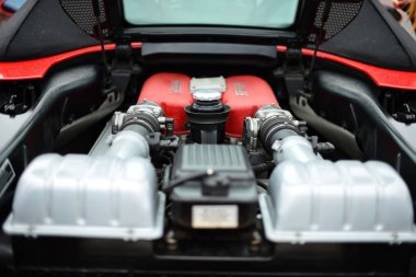 Riga, Letonya - 21 Haziran 2015: Ferrari 360 Spider detayları - motor