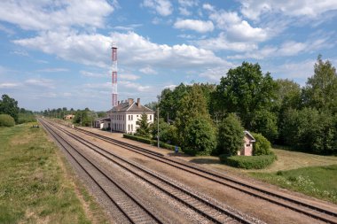 Biksti, Latvia- June 15. 2023: Biksti railroad station on the Jelgava-Liepaja line,  Biksti parish, Dobele Municipality clipart
