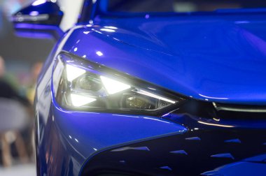 Riga, Letonya, 19 Nisan 2024: LED far ve araba tasarımı Nev Cupra Tavascan, model 2024