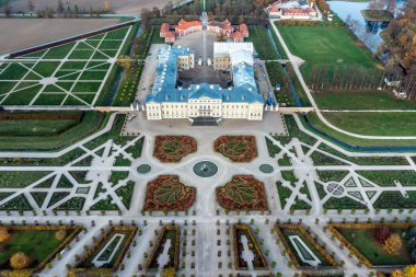 Aerial landscape of Rundale Palace and the park, captured from above, Pilsrundale, Latvia clipart