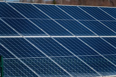 Yenilenebilir enerji tesisinde güneş ışığını emmek için büyük güneş panelleri konumlandırılmıştır..