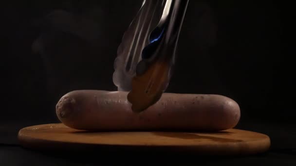 Weisswurst Close Exquisite Freshly Cooked Boiled Bavarian Weisswurst Covered Mustard — Stock Video
