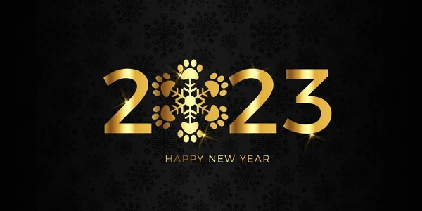 Happy New Year 2023足のプリント雪の結晶 — ストックベクタ