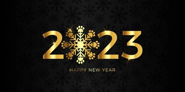 Šťastný Nový Rok 2023 Tlapky Tisky Sněhová Vločka — Stockový vektor