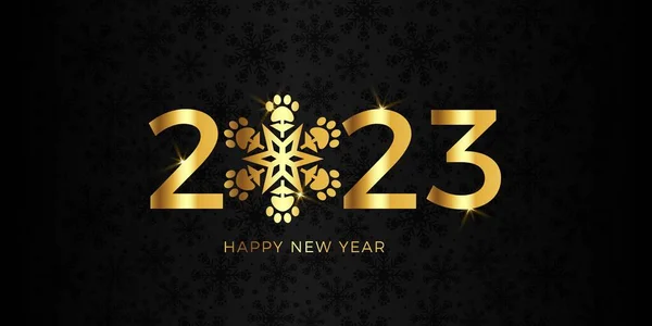 stock vector Happy New Year 2023 paw prints snowflake 