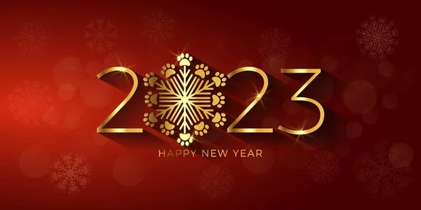 Šťastný Nový Rok 2023 Tlapky Tisky Sněhová Vločka — Stockový vektor