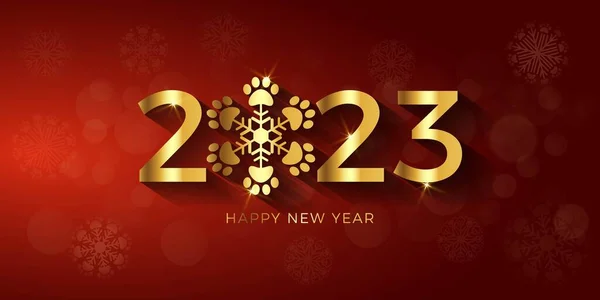 Feliz Año Nuevo 2023 Pata Impresiones Copo Nieve — Vector de stock