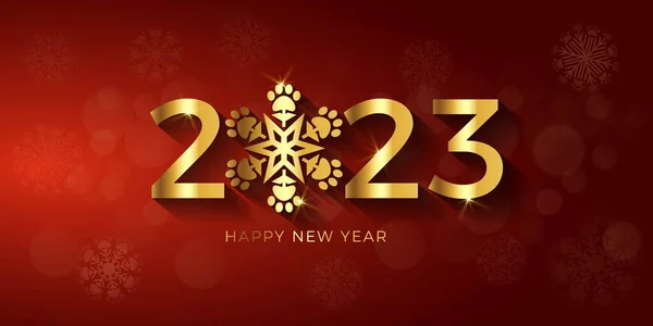 Feliz Año Nuevo 2023 Pata Impresiones Copo Nieve — Vector de stock