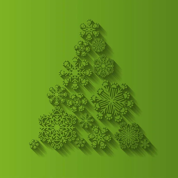 Karácsonyfa Mancsnyomokkal Hópelyhek — Stock Vector