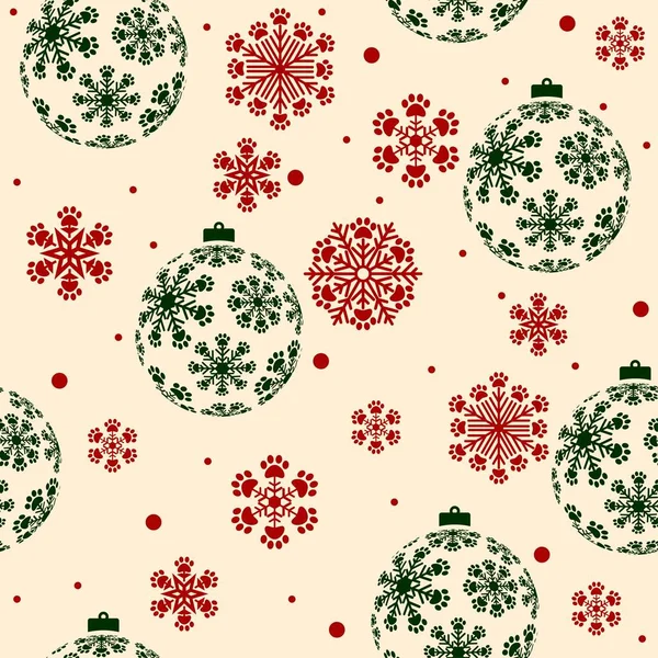 Weihnachtsschmuck Pfote Druckt Nahtlose Muster — Stockvektor