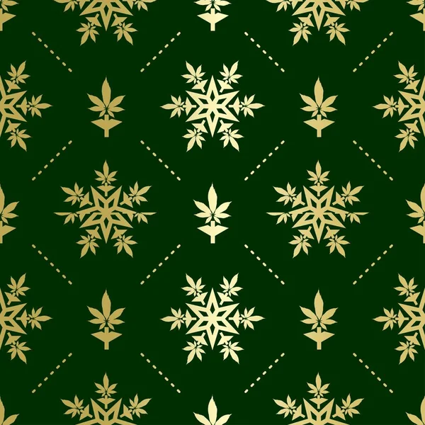 带有大麻叶无缝病媒图案的圣诞雪花 — 图库矢量图片