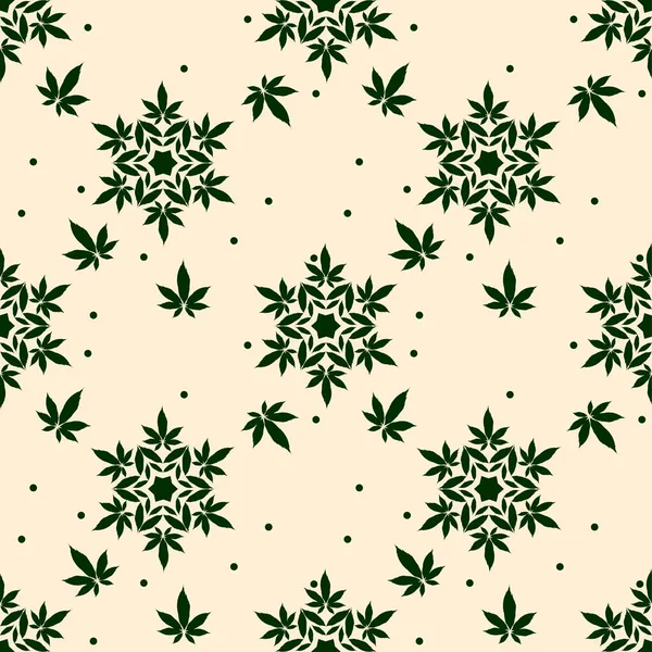 Jul Snöflingor Med Cannabis Blad Sömlös Vektor Mönster — Stock vektor