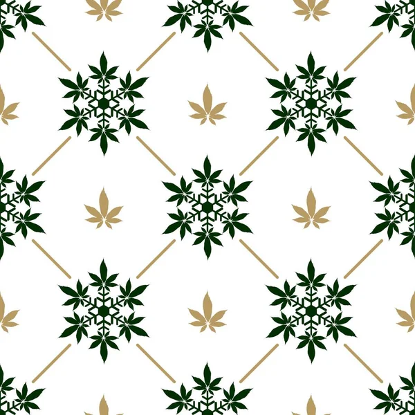 Jul Snöflingor Med Cannabis Blad Sömlös Vektor Mönster — Stock vektor