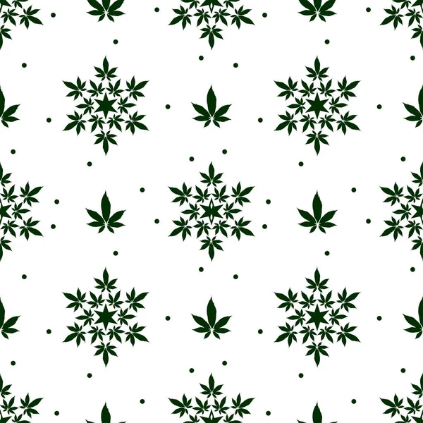 Jul Snöflingor Med Cannabis Blad Sömlös Vektor Mönster Royaltyfria illustrationer