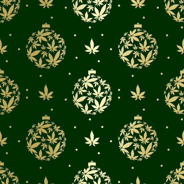 Enfeites Natal Com Cannabis Deixa Padrão Sem Costura —  Vetores de Stock