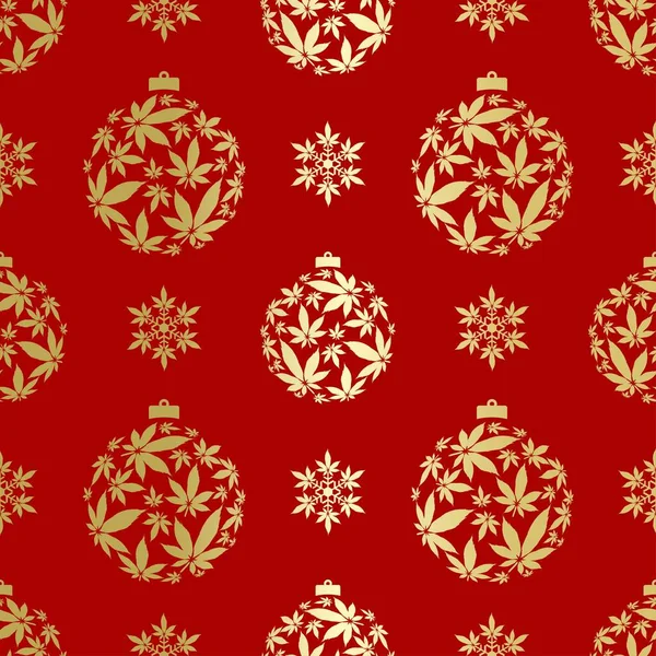 Рождественские Украшения Листьями Конопли Бесшовный Узор — стоковый вектор