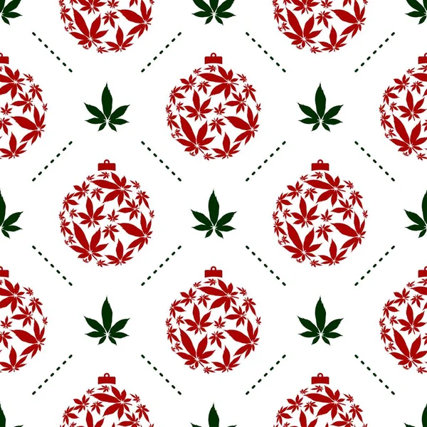 Julprydnader Med Cannabisblad Sömlöst Mönster — Stock vektor