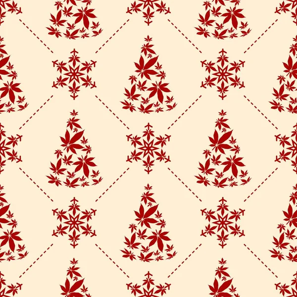 Рождественская Елка Бесшовным Рисунком Листьев Конопли — стоковый вектор