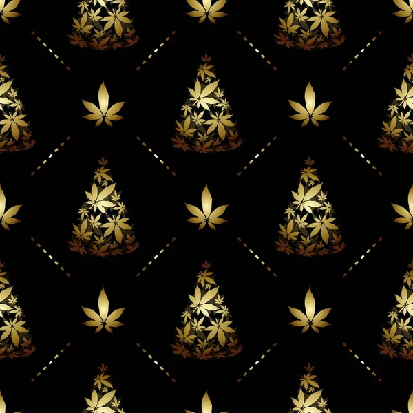 Julgran Med Cannabisblad Sömlöst Mönster — Stock vektor