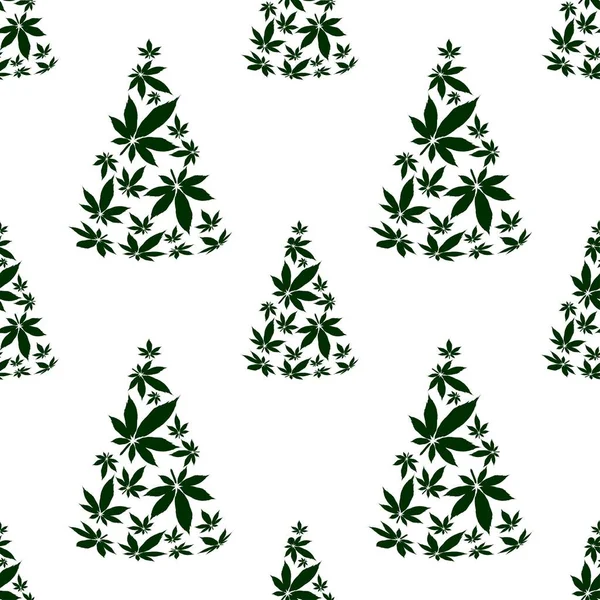 Julgran Med Cannabisblad Sömlöst Mönster — Stock vektor
