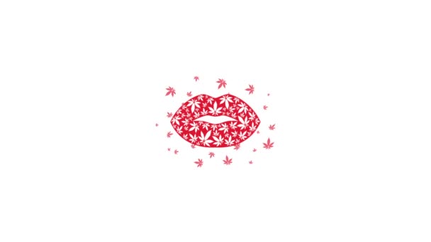 用大麻唇亲吻和大麻叶动画 — 图库视频影像