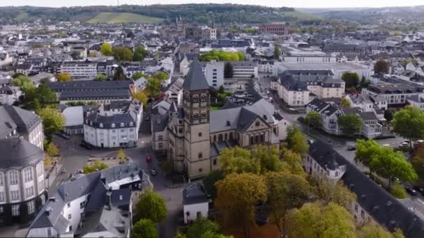 Aerial Drone Shot City Center Trier Rheinland Pfalz Inglés Día — Vídeos de Stock