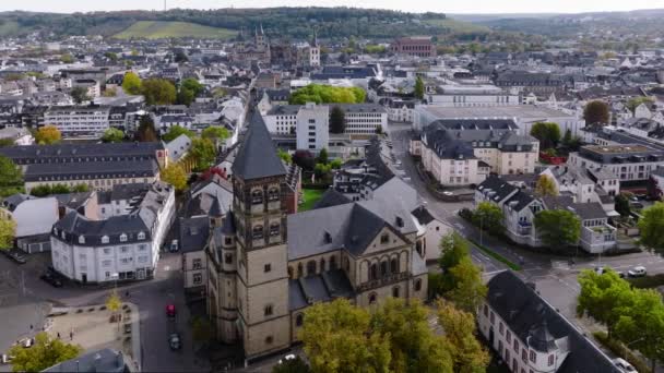 Aerial Drone Shot City Center Trier Rheinland Pfalz Осінній День — стокове відео
