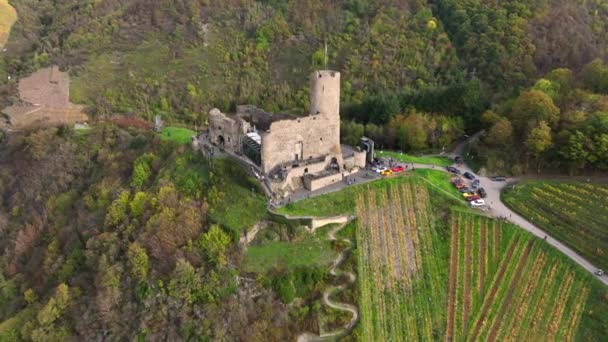 Vista Aérea Del Castillo Landshut Bernkastel Kues Río Mosela Valle — Vídeos de Stock
