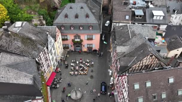 Cochem City Mosel Rive Germany Dron Aéreo Disparó Día Nublado — Vídeos de Stock