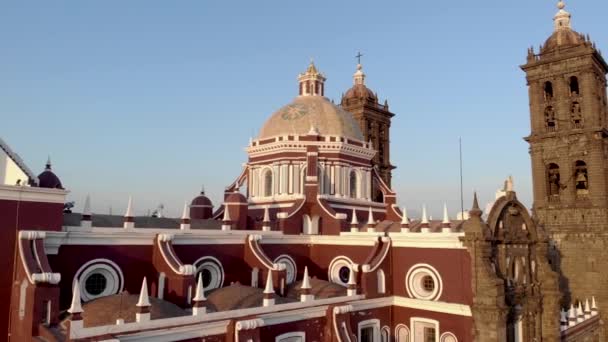 Cathedral Puebla Antenn Drönare Skott Centrala Iglesia Puebla Zaragoza Mexiko — Stockvideo