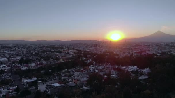 Puebla Dramatic Evening Sunset Aerial Drone Shot City Center Puebla — Stock video
