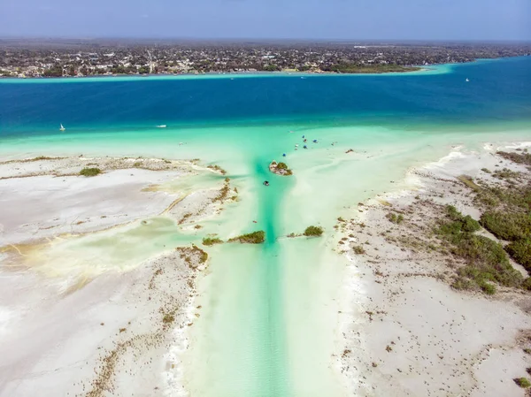 Aerial Drone Shot Pirate Channel Bacalar Quintana Roo Mexico Shipwreck ストック写真