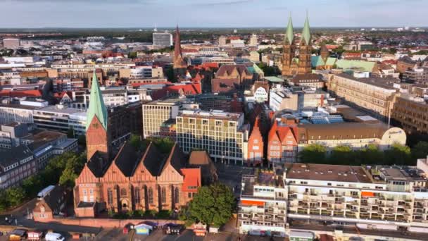Bremen Alemania Vista Aérea Del Centro Histórico Bremen Amanecer Uhd — Vídeo de stock