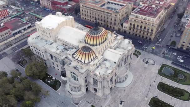 Flygdrönarbild Soluppgången Mexico City Mexikos Huvudstad Bellas Artes Museum Ciudad — Stockvideo