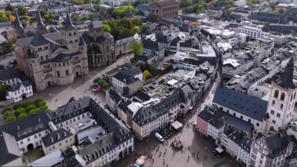 Aerial Drone Shot City Center Trier Rheinland Pfalz Dia Outono — Vídeo de Stock