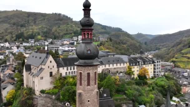 Cochem City Sur Une Moselle Prospère Allemagne Drone Aérien Tiré — Video