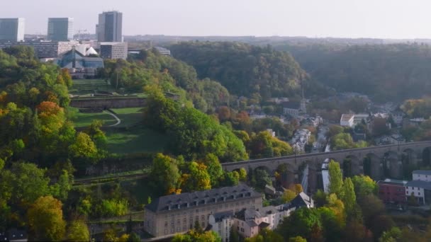 Aerial Shot Historical Center Luxembourg City Capital Kingdom Luxembourg Morning — стокове відео