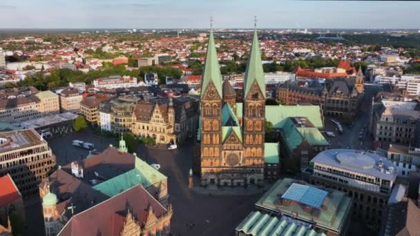 Brema Niemcy Widok Lotu Ptaka Historyczne Centrum Bremy Wschodzie Słońca — Wideo stockowe