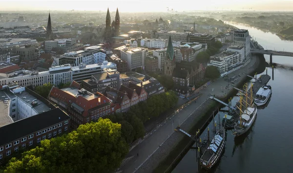 Bremen Germany Aerial View Historical Center Bremen Sunrise Uhd — Stock Photo, Image