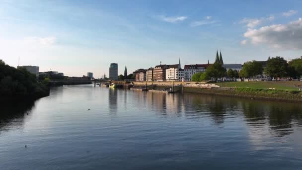 Brema Niemcy Widok Powietrza Miasto Brema Lot Drone Nad Rzeką — Wideo stockowe