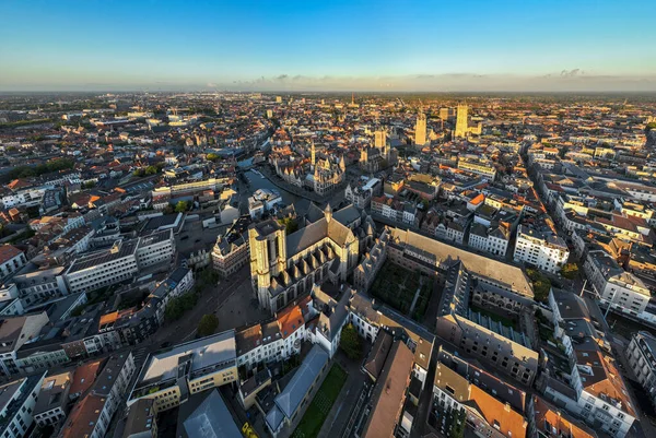Ghent Belgie Letecké Létání Nad Centrem Města Výhledem Město Kostela — Stock fotografie